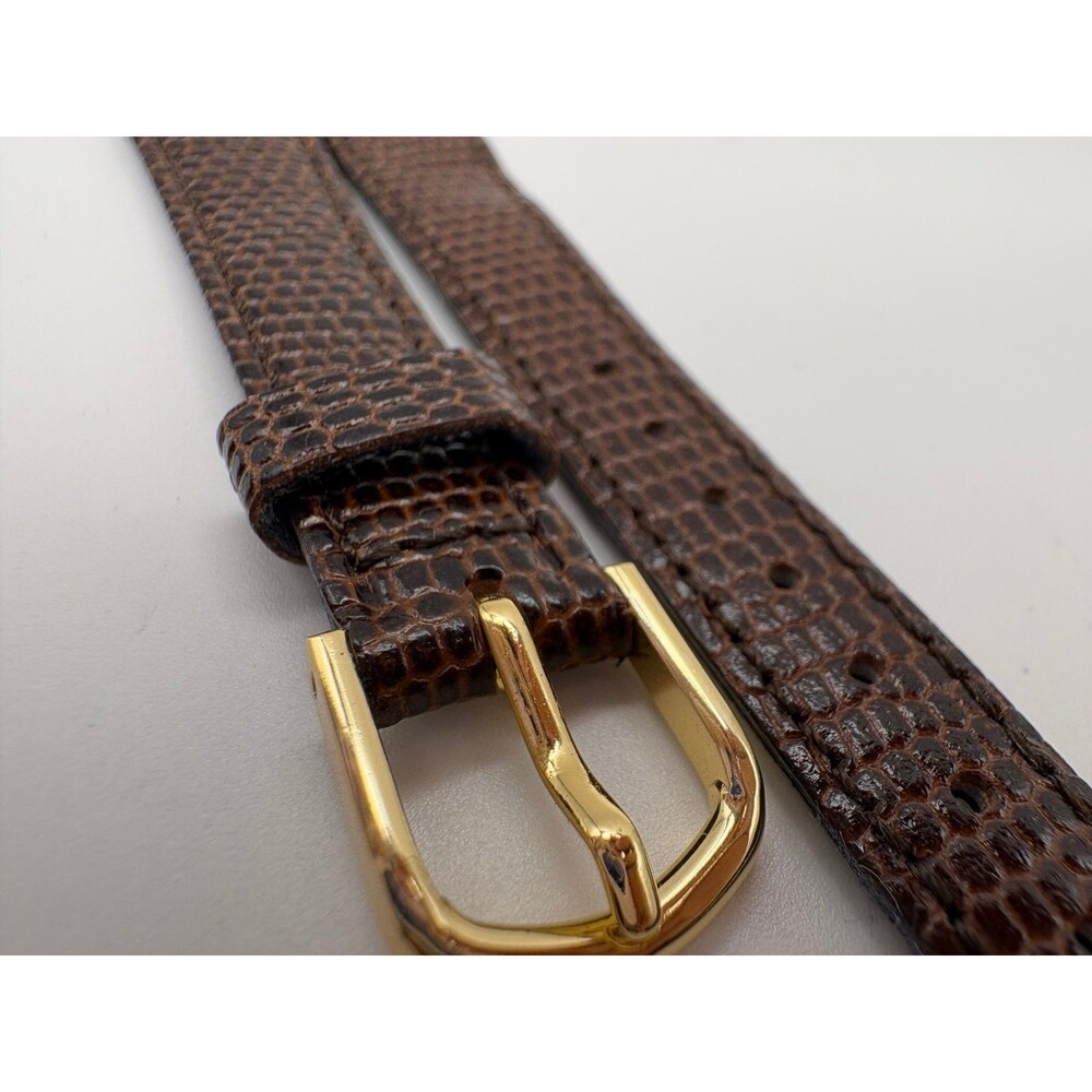 Vintage OEM Seiko Brown Lizard-Grain Leather Watch Strap 13mm Gold-Tone Buckle
